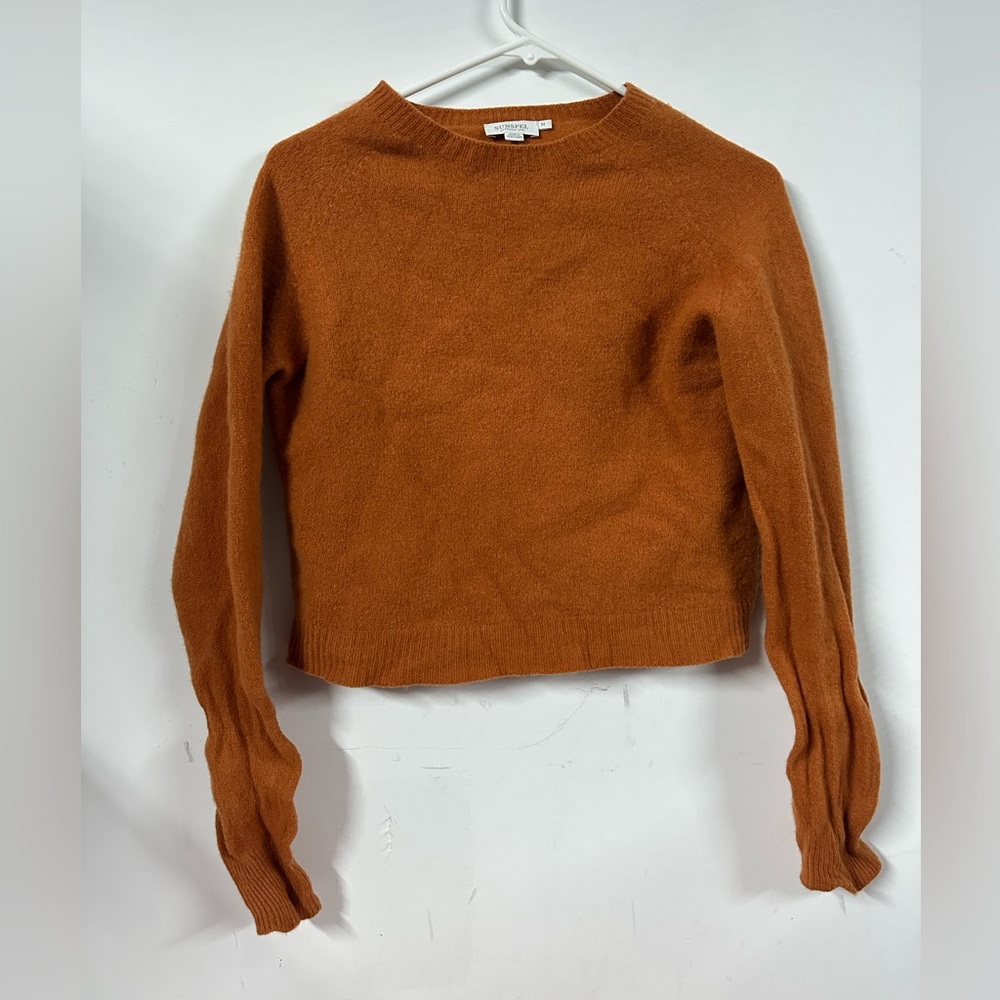 Sunspel Orange Lambswool Crewneck Sweater Made in Scotland Medium